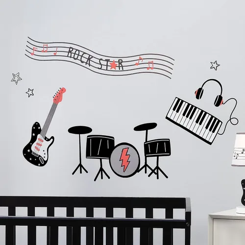 Miniatura 3 de Lambs & Ivy Rock Star Instrumentos Musicales Adhesivos de Pared/Pegatinas - Batería/Guitarra
