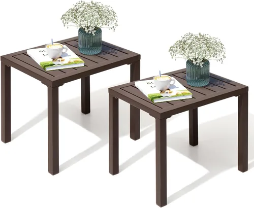 Miniatura 14 de Crestlive Products Mesa auxiliar para exteriores, mesa auxiliar rectangular de aluminio, mesa de café para patio pequeño para interiores y Negro