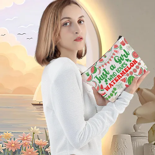 Miniatura 5 de LEVLO Divertida bolsa de cosméticos de sandía, regalo para amantes de las frutas, solo una chica que ama sandía, bolsa de maquillaje con cremallera