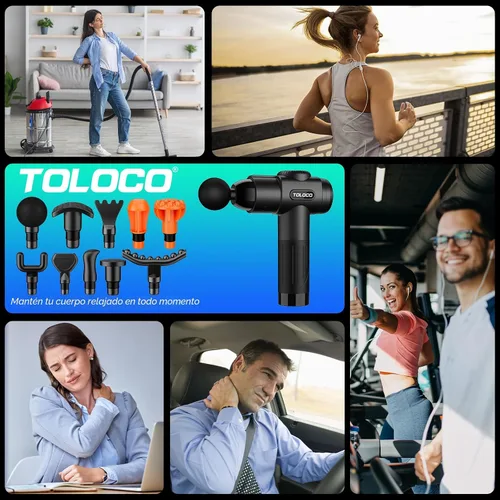 Miniatura 7 de Pistola para masajes Toloco–T11 Pro, de mano, para tejido muscular profundo, masajeador corporal deportivo, taladro portátil, motor de escobillas