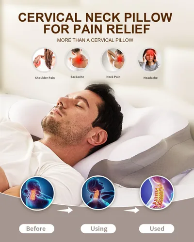 Miniatura 7 de Almohada cervical para el cuello, almohada de espuma viscoelástica para aliviar el dolor de cuello, almohada ergonómica de enfriamiento de contorno