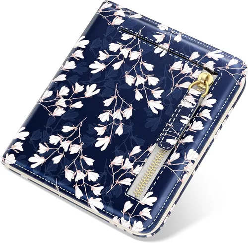 Miniatura 22 de Billetera de cuero genuino de lujo para mujer con bloqueo RFID, compacta, plegable, con ventana para identificación, Gato negro, Moderno