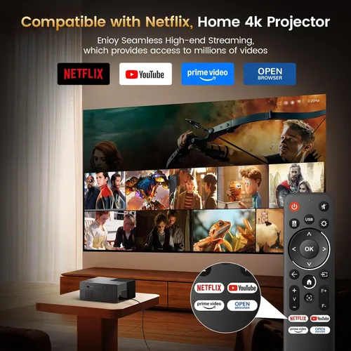 Miniatura 2 de Proyector 4K con aplicaciones integradas, 1500 ANSI/compatible con Netflix/Dolby Audio Smart Projector con WiFi 6 y Bluetooth 5.3, proyector de cine