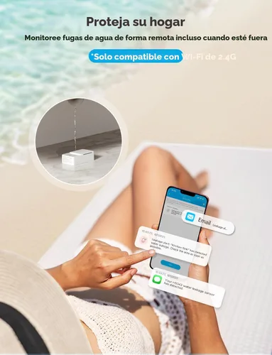 Miniatura 3 de GoveeLife Premium Detector inteligente de fugas de agua 2 con rango ultralargo de 1968 pies, sensor de agua wifi con SMS/Email/APP Push y alarma