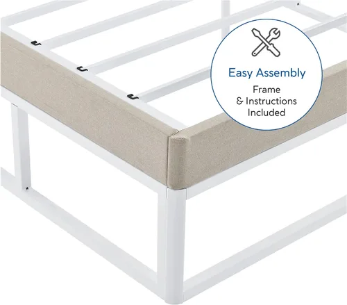 Miniatura 6 de Decoro Capri - Base de cama de metal blanco con base de colchón tapizada beige integrada, tamaño King
