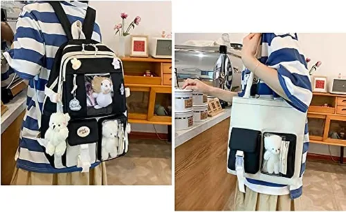 Miniatura 4 de Mochila Kawaii de 5 piezas, bolsa deportiva estética de 17 pulgadas con bonita mochila, bolsa de hombro, caja de lápices, bolsa de mano, bolsa