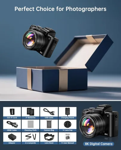 Miniatura 8 de XNSIAKXA - Cámaras digitales 8K para fotografía con enfoque automático de 88 MP, WiFi, zoom digital 16X, cámara de fotografía profesional con lente