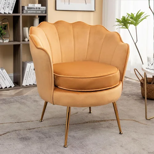 Miniatura 13 de Container Furniture Direct Silla de terciopelo con silueta festoneada y patas de metal dorado, pieza decorativa adecuada para espacios Rosa