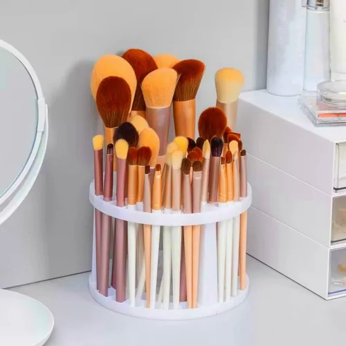Miniatura 6 de Soporte redondo de plástico para pinceles y organizador de 50 agujeros, organizador de pintura acrílica para manualidades y brochas de maquillaje