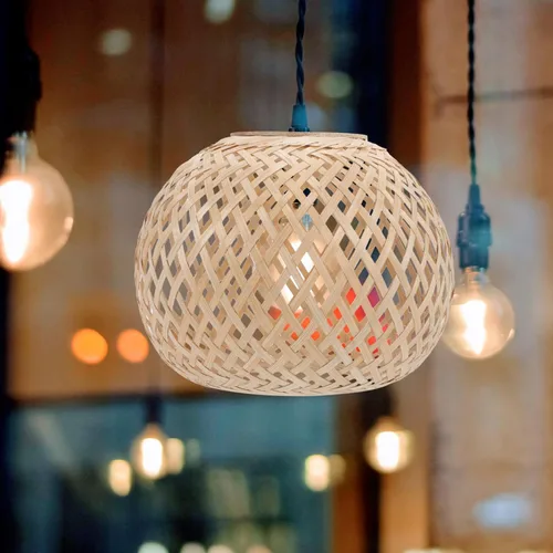 Miniatura 7 de Lámpara colgante de bambú tejida grande, cubierta de luz colgante de arpillera, lámpara de techo rústica