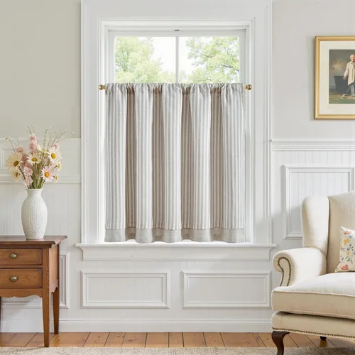 Miniatura 64 de jinchan - Cortinas de lino a rayas para cocina de 20 pulgadas de largo, cortinas de varios niveles, estilo granja moderna de café, tratamientos