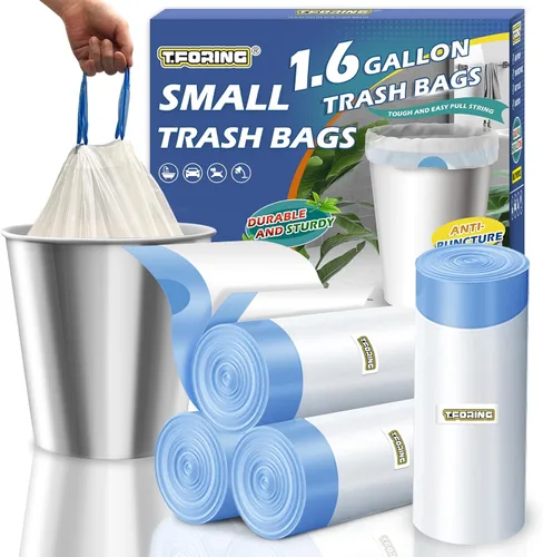 Miniatura 18 de Bolsas de basura de 6 galones con cordón de 1.1 mil, 120 bolsas de basura medianas, 22.5 litros de plástico fuerte sin perfume, bolsas gruesas