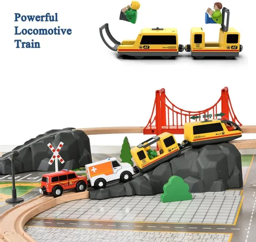 Miniatura 4 de Giant bean Juego de Tren Eléctrico de Vía de Madera de Estación de Bomberos de 72 Piezas, Kits de Juguete Ferroviario Empaquetados como Regalo
