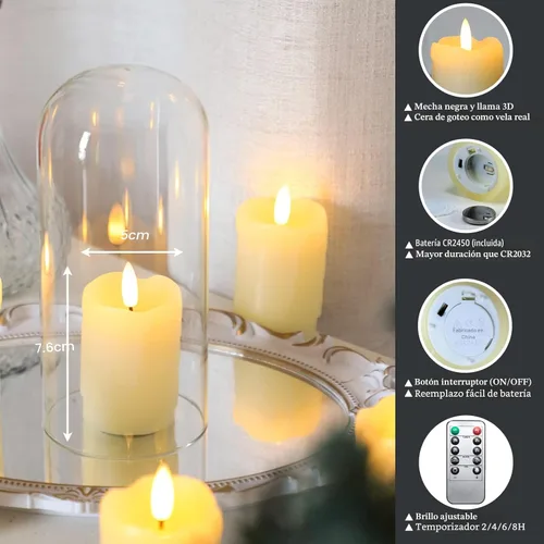 Miniatura 5 de Lezonic - Velas votivas sin llama a batería con control remoto y temporizador, paquete de 6 (Diámetro: 2" x Altura: 3") Velas LED de cera blanca