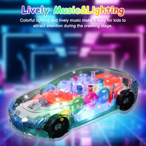 Miniatura 3 de Juguete de coche transparente iluminado para niños, juguetes sensoriales para niños, auto de juguete con engranajes móviles coloridos, divertido