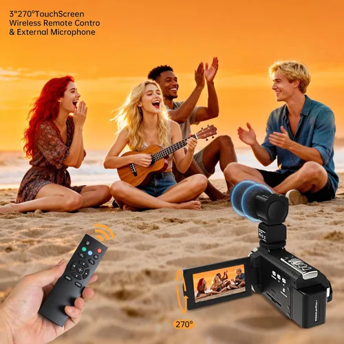 Miniatura 5 de Videocámara 4K60FPS 48MP Vlogging Cámara para YouTube 3.0" Pantalla táctil 16X Zoom Digital WiFi IR Visión Nocturna con 2 Baterías Micrófono Estéreo