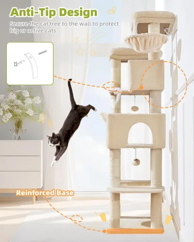 Miniatura 6 de Taoqimiao Torre de árbol para gatos, árbol resistente de 76 pulgadas para gatos de interior, torre grande para gatos adultos con postes rascadores