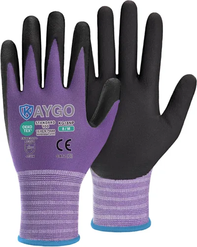 Miniatura 28 de KAYGO Guantes de Trabajo de Seguridad con Revestimiento de Nitrilo MicroFoam, 3 Pares KG18NB, Guante de Punto Sin Costuras de Nylon con Dedos Gris