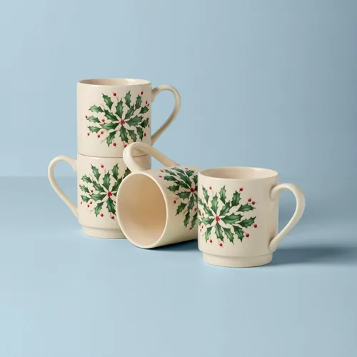 Miniatura 4 de Lenox 853763 Juego de 4 tazas apilables de vacaciones, Vajilla de Navidad, para recibir invitados