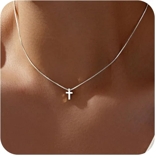 Miniatura 39 de Collar de cruz para mujeres y niñas, delicado chapado en oro de 14 quilates, gargantilla con dije de cruz que no se deslustra, impermeable, moderno