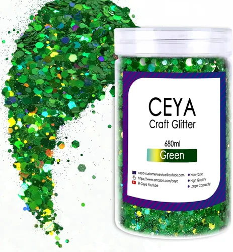 Miniatura 43 de Ceya Brillantina gruesa holográfica, 1 libra/16 onzas, oro diamante a granel, purpurina mixta gruesa y fina embotellada con lentejuelas metálicas