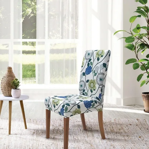 Miniatura 3 de SPRINGRICO Paquete de 6 fundas blancas para sillas de comedor, fundas elásticas para sillas de comedor con diseño floral, de elastano lavable