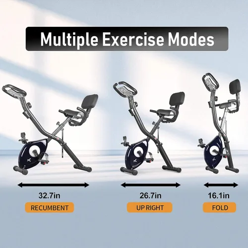 Miniatura 5 de leikefitness LEIKE X Bicicleta plegable ultra silenciosa, bicicleta vertical magnética con monitor de frecuencia cardíaca, monitor LCD y fácil