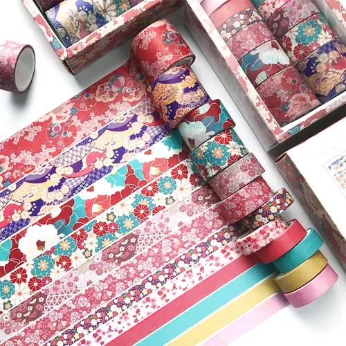 Miniatura 4 de CooBigo Juego de cintas Washi, 12 rollos de 4 tamaños de cintas adhesivas decorativas para manualidades, álbumes de recortes, bricolaje, Pista azul