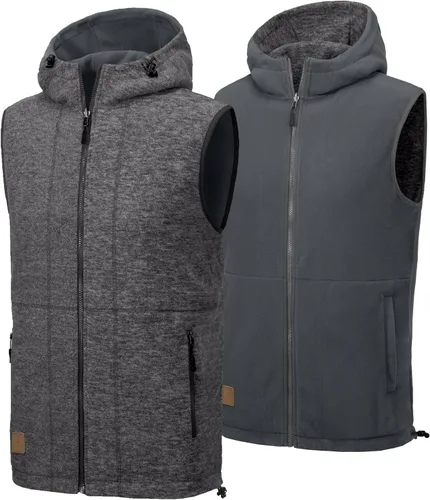 Miniatura 7 de Little Donkey Andy Chaleco de forro polar reversible para hombre, ligero, cálido, sin mangas, con capucha, para senderismo, caminar, viajar