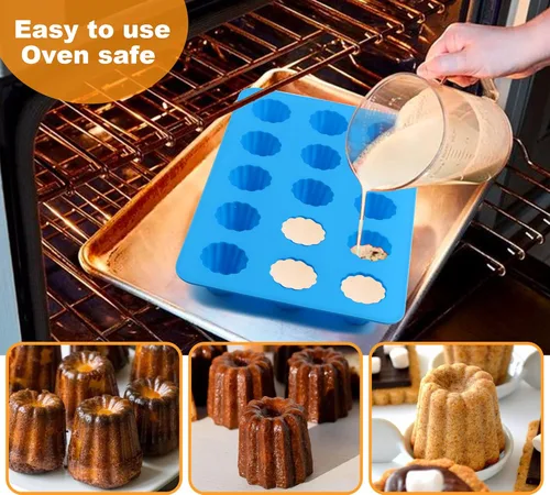 Miniatura 5 de Sidosir Molde de silicona para canele pequeño, 15 cavidades, mini molde antiadherente de silicona para hornear panecillos, moldes antiadherentes