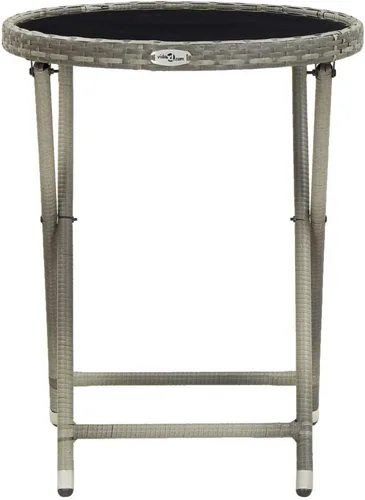 Miniatura 4 de Mesa de té gris de 23.6 pulgadas de ratán de polietileno y vidrio templado, mesa de comedor para patio al aire libre, mesa de bistró al aire libre