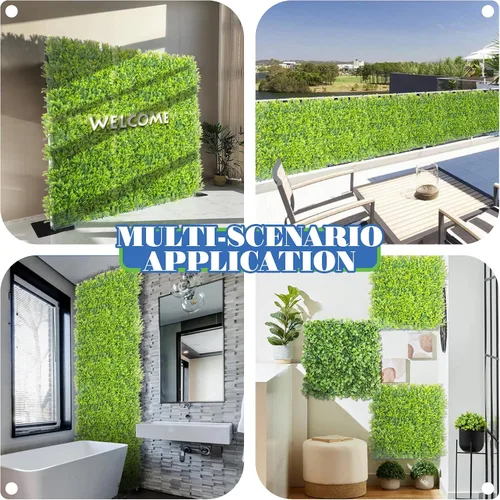 Miniatura 2 de ECOOPTS Valla de hiedra artificial de 20 x 20 pulgadas, panel de vegetación de boj beige para decoración de hiedra para el hogar, patio