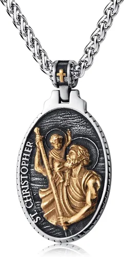 Miniatura 10 de Collar de San Cristóbal/Jorge/Miguel/Jesús/María para Hombre, Medallón de Santos Patrones, Joyería de Acero Inoxidable
