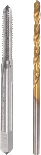Miniatura 10 de uxcell 4-40 UNC Straight Flute Thread Tap y 0.091 in Twist Drill Broca Set, titanio plateado 6542 Acero de alta velocidad Brocas de perforación