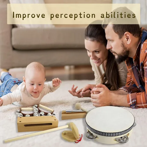 Miniatura 5 de VINJOE Juego de música de madera - Juguetes de instrumentos musicales para niños, instrumentos de percusión de madera natural, juguete