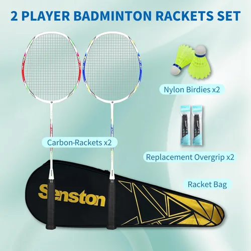 Miniatura 3 de Senston Carbon Fiber Composite Badminton Rackets Set of 2 – Lightweight Racquets for Beginners, Casual Outdoor Play & Family Fun, with Shuttlecocks