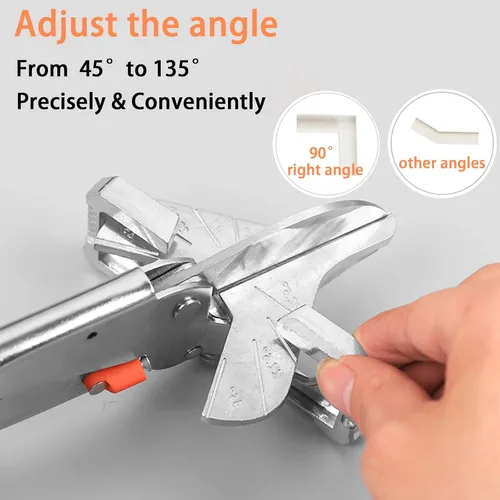 Miniatura 4 de Cortador de inglete multiángulo grande y afilado con 0 a 135 grados, tijeras de corte angular ajustables para cubierta de cordón de PVC, moldeado
