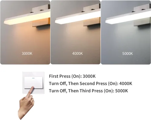 Miniatura 2 de mirrea Lámpara LED de tocador de níquel cepillado de 24 pulgadas para espejo, moderna iluminación de barra de baño regulable 3CCT, interruptor