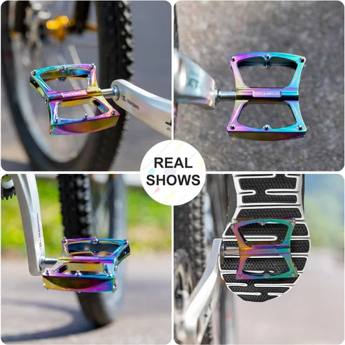 Miniatura 7 de ROCKBROS Pedales de bicicleta de montaña 9/16 "Pedales de MTB Pedales de aluminio para bicicleta de carretera con rodamientos sellados, plataforma