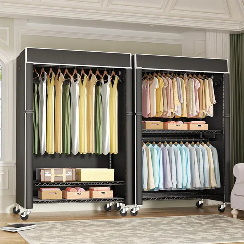 Miniatura 4 de FUTASSI Perchero negro con cubierta negra, armario con ruedas P1C Plus, perchero de metal para colgar ropa, armario de almacenamiento de ropa, 46