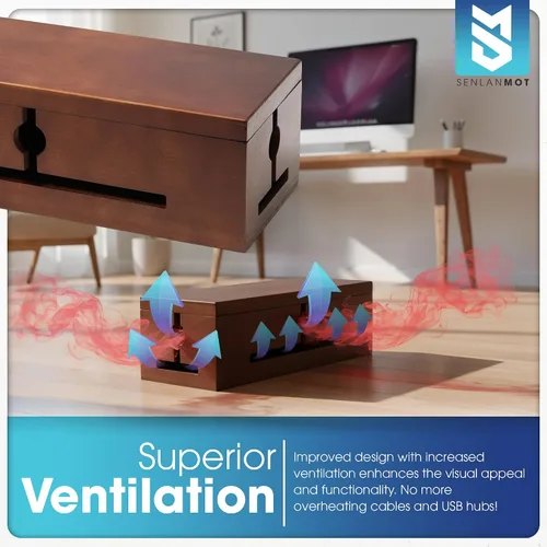Miniatura 4 de Caja de gestión de cables de madera – Moderna caja organizadora de cables y cubierta de regleta de alimentación para el hogar u oficina Ocultador