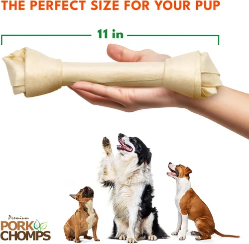 Miniatura 4 de Pork Chomps Masticable para perros de piel de cerdo al horno, nudo de 11 pulgadas, 1 unidad