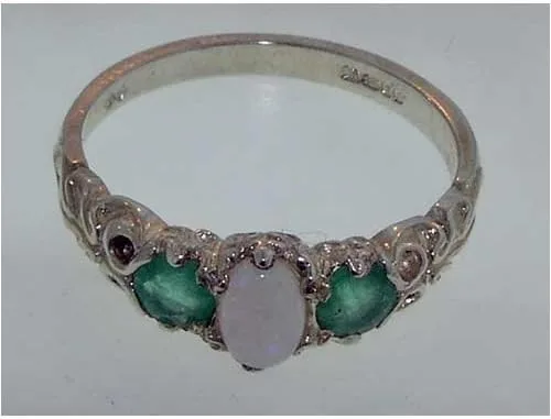 Miniatura 3 de Anillo de plata de ley 925 auténtico ópalo y esmeralda para mujer