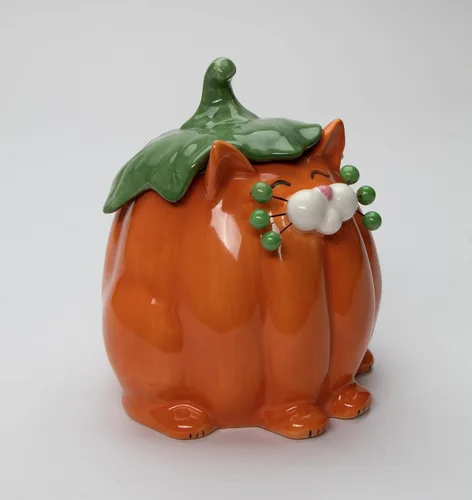 Miniatura 8 de Cosmos Gifts Caja de caramelos con diseño de gato y calabaza de cerámica fina, 14.9 cm H