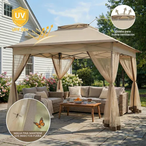 Miniatura 4 de Bezseller Carpa Gazebo Emergente de 11x11 pies con Mosquitero – Instalación Rápida, Toldo Exterior Resistente al Agua para Patio, Jardín, Patio Caqui