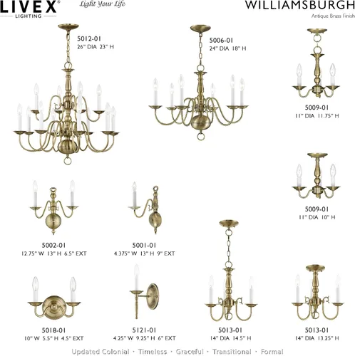 Miniatura 5 de Livex Lighting 5002-01 Williamsburg - Aplique de pared de latón antiguo con 2 luces