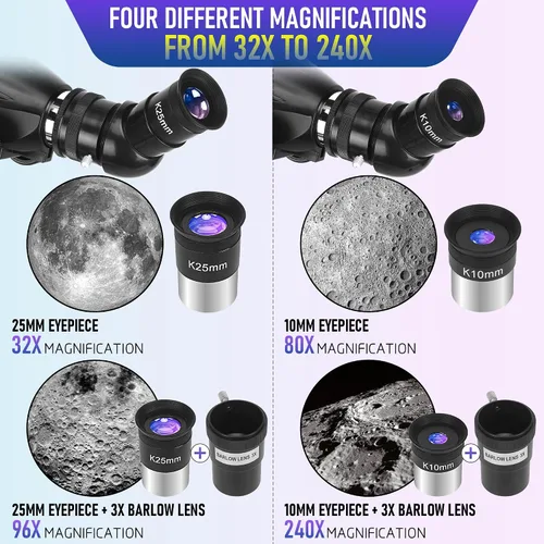 Miniatura 3 de MEEZAA Telescopio, Telescopio para Adultos de Alta Potencia Profesional, Apertura de 90mm 800mm Telescopios Refractores para Principiantes