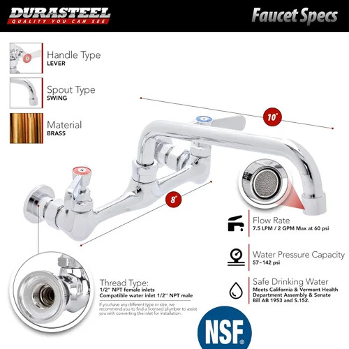 Miniatura 4 de DuraSteel Fregadero de Acero Inoxidable para Servicios Generales - Certificado NSF Tazón Individual de 18" x 18" x 12" - No Incluye Grifo Sin Plomo
