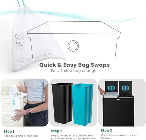 Miniatura 6 de Home Zone Living CleanAura - Bote de basura de cocina de 16 galones con compartimentos dobles para reciclaje, control de olores, acero inoxidable