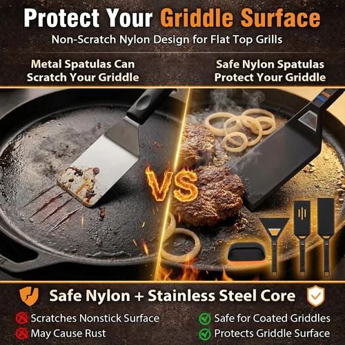 Miniatura 2 de Utheer Griddle Kit, 17" x 13" Pre-Seasoned Cast Iron Flat Top Griddle with 5-Piece Scratch-Free Nonstick Safe Nylon Tools, Universal Grill Griddle